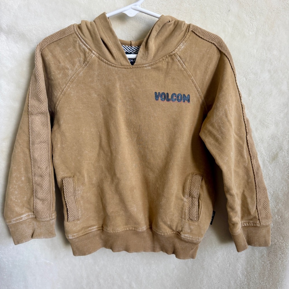 Volcom Boys Tan Acid Wash Pullover Hoodie Size 4T Beach Skull Graphic Cotton